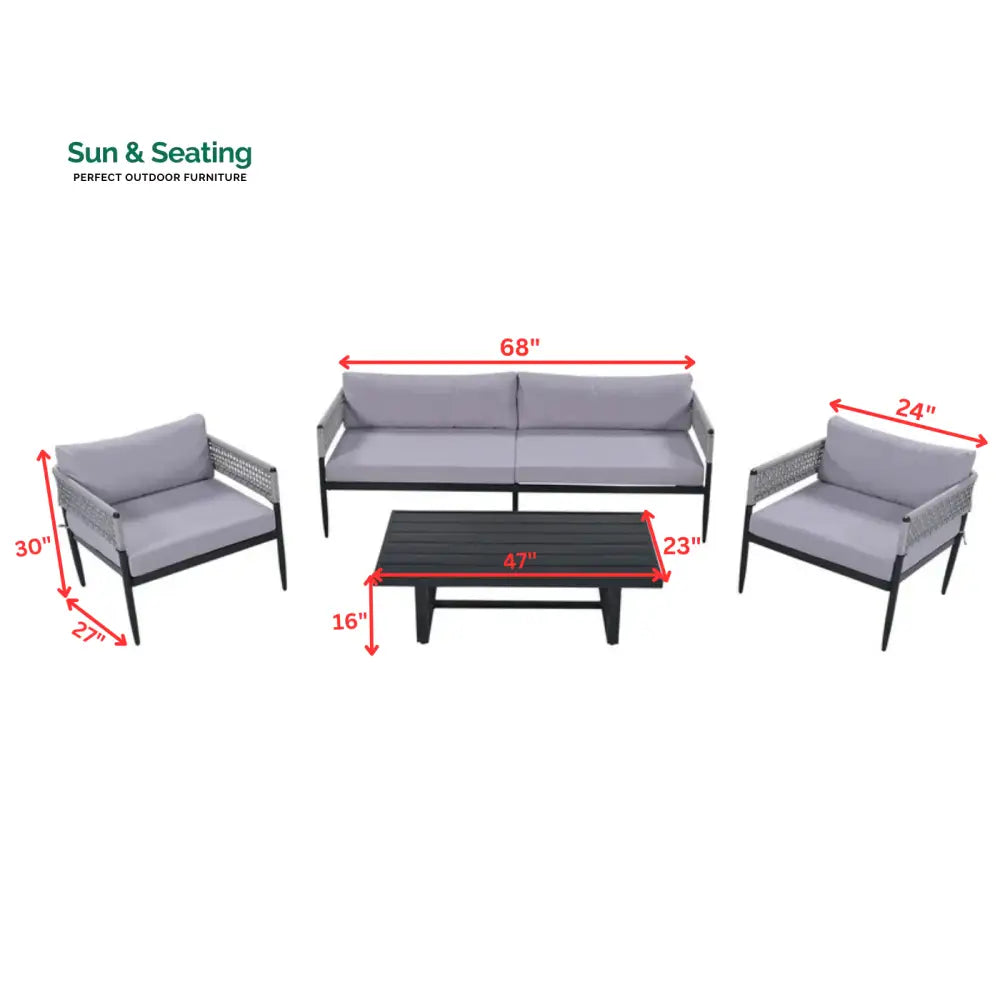 Furni Outdoor Sofa Set 3 Seater 2 Single seater and 1 Center Table Set (Grey) Braided & Rope Sofa Sets