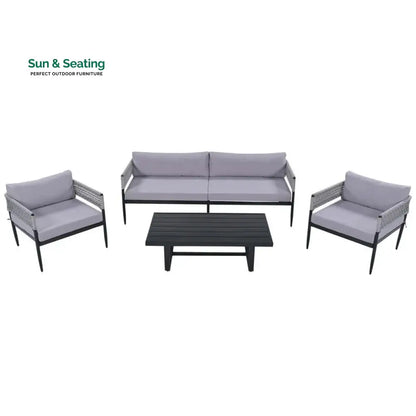 Furni Outdoor Sofa Set 3 Seater 2 Single seater and 1 Center Table Set (Grey) Braided & Rope Sofa Sets