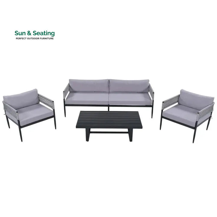 Furni Outdoor Sofa Set 3 Seater 2 Single seater and 1 Center Table Set (Grey) Braided &amp; Rope Sofa Sets
