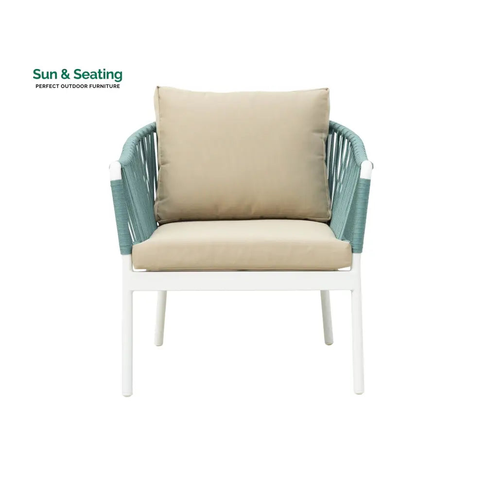 Furnixa Outdoor Garden Balcony Sofa Set 2 Seater 2 Single seater and 1 Center Table Set Braid & Rope (White + Blue)