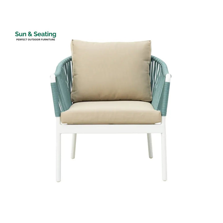 Furnixa Outdoor Garden Balcony Sofa Set 2 Seater 2 Single seater and 1 Center Table Set Braid &amp; Rope (White + Blue)
