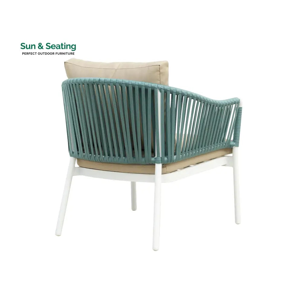 Furnixa Outdoor Garden Balcony Sofa Set 2 Seater 2 Single seater and 1 Center Table Set Braid &amp; Rope (White + Blue)