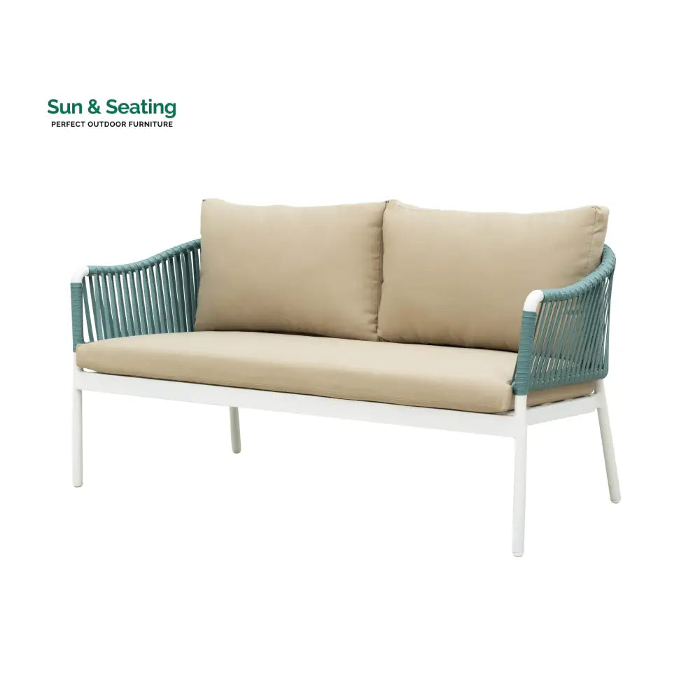 Furnixa Outdoor Garden Balcony Sofa Set 2 Seater 2 Single seater and 1 Center Table Set Braid &amp; Rope (White + Blue)