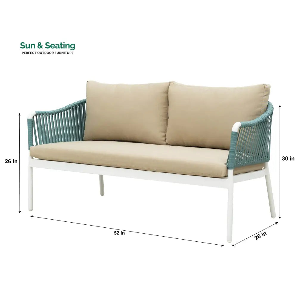 Furnixa Outdoor Garden Balcony Sofa Set 2 Seater 2 Single seater and 1 Center Table Set Braid & Rope (White + Blue)