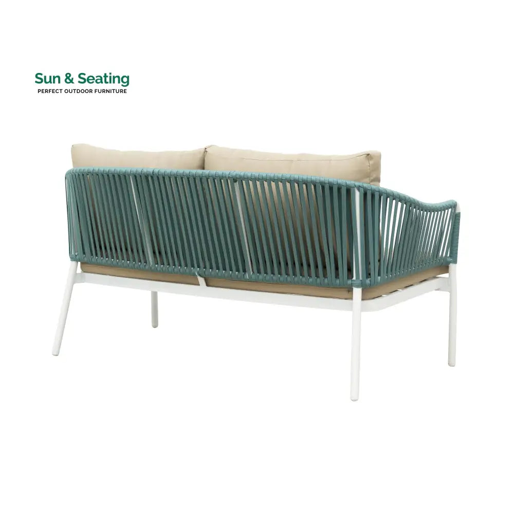 Furnixa Outdoor Garden Balcony Sofa Set 2 Seater 2 Single seater and 1 Center Table Set Braid &amp; Rope (White + Blue)