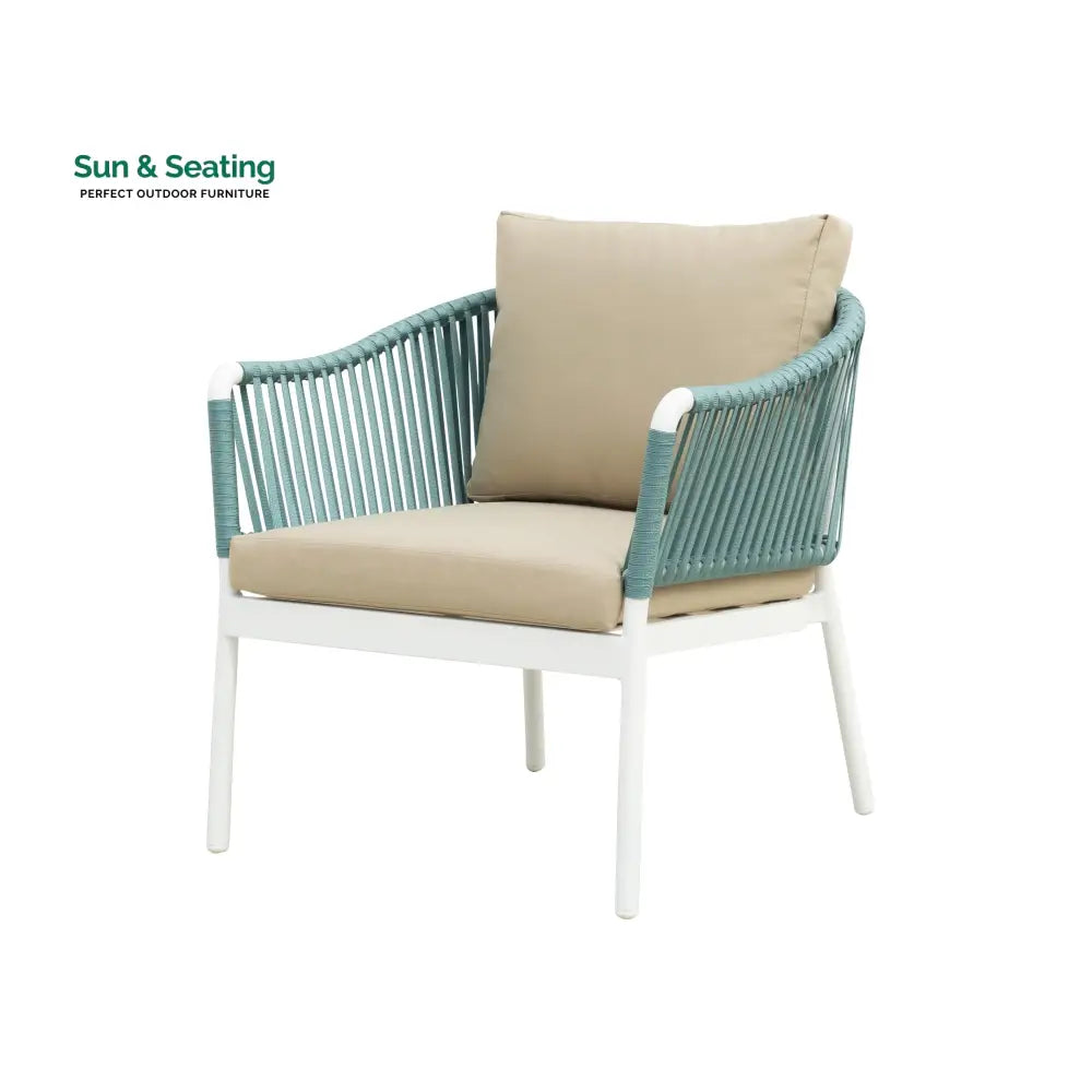 Furnixa Outdoor Garden Balcony Sofa Set 2 Seater 2 Single seater and 1 Center Table Set Braid &amp; Rope (White + Blue)