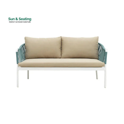 Furnixa Outdoor Garden Balcony Sofa Set 2 Seater 2 Single seater and 1 Center Table Set Braid & Rope (White + Blue)