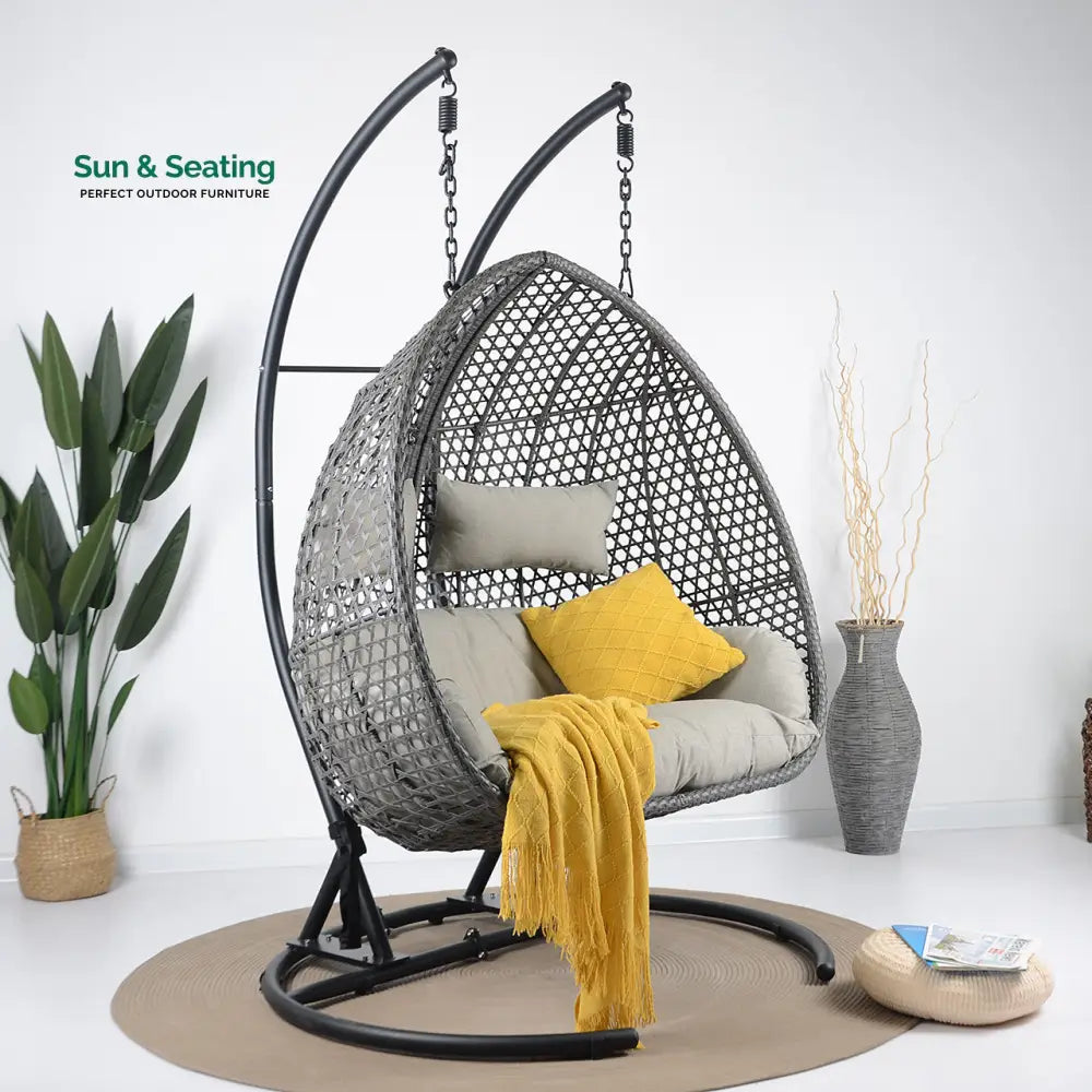 Gabal Double Seater Hanging Swing With Stand For Balcony Garden Swing (Grey) Swings
