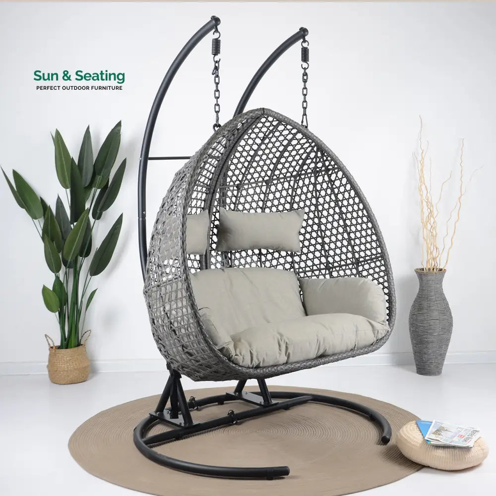 Gabal Double Seater Hanging Swing With Stand For Balcony Garden Swing (Grey) Swings