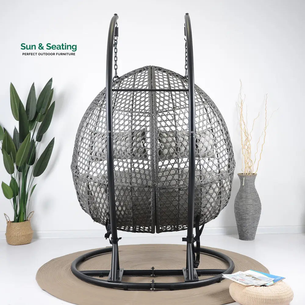 Gabal Double Seater Hanging Swing With Stand For Balcony Garden Swing (Grey) Swings