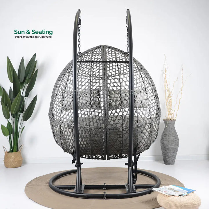 Gabal Double Seater Hanging Swing With Stand For Balcony Garden Swing (Grey) Swings