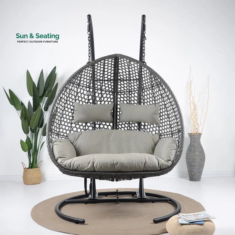 Gabal Double Seater Hanging Swing With Stand For Balcony Garden Swing (Grey) Swings
