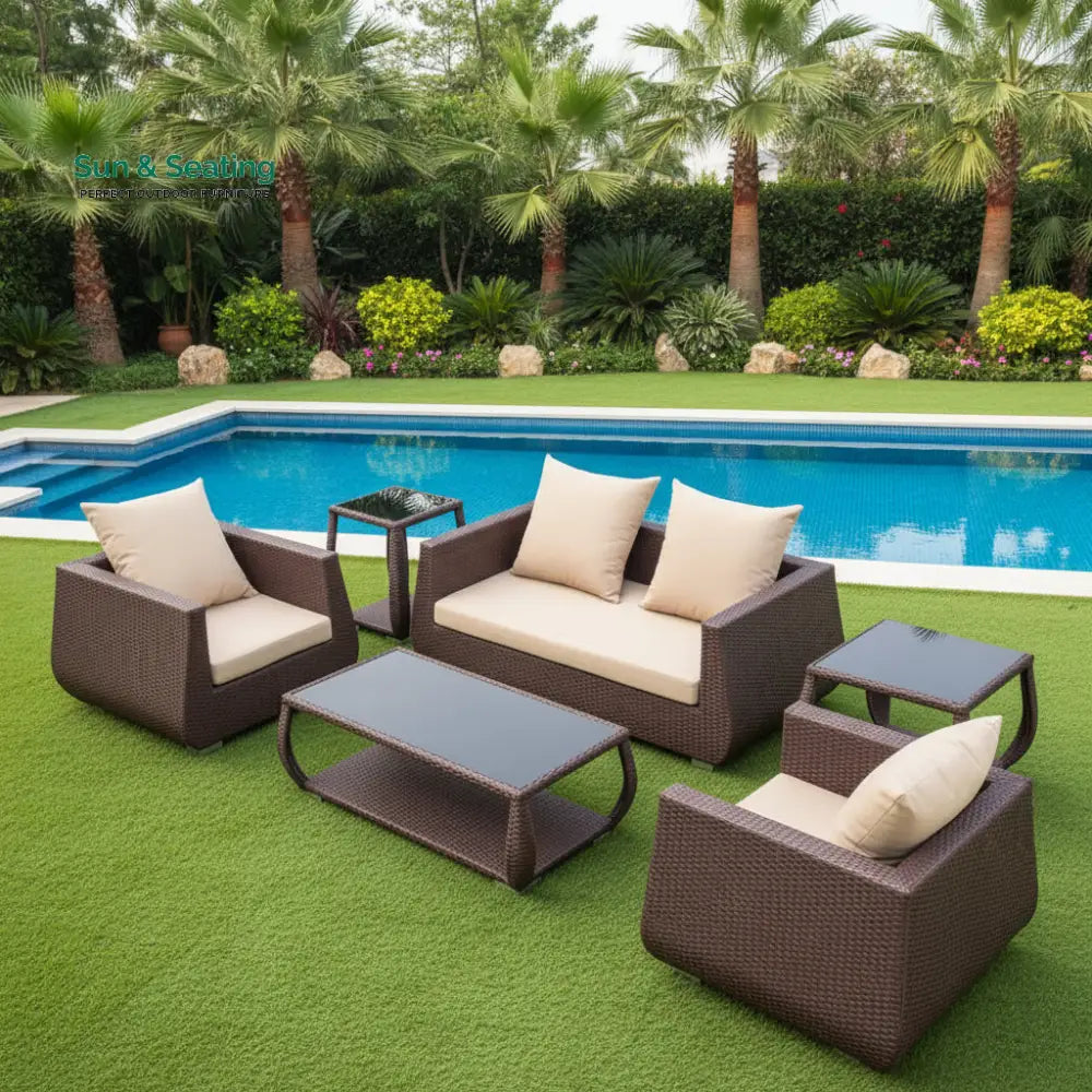 Gabriella Outdoor Sofa Set 2 Seater 2 Single seater 2 Side table and 1 Center Table (Brown) Sofa Sets