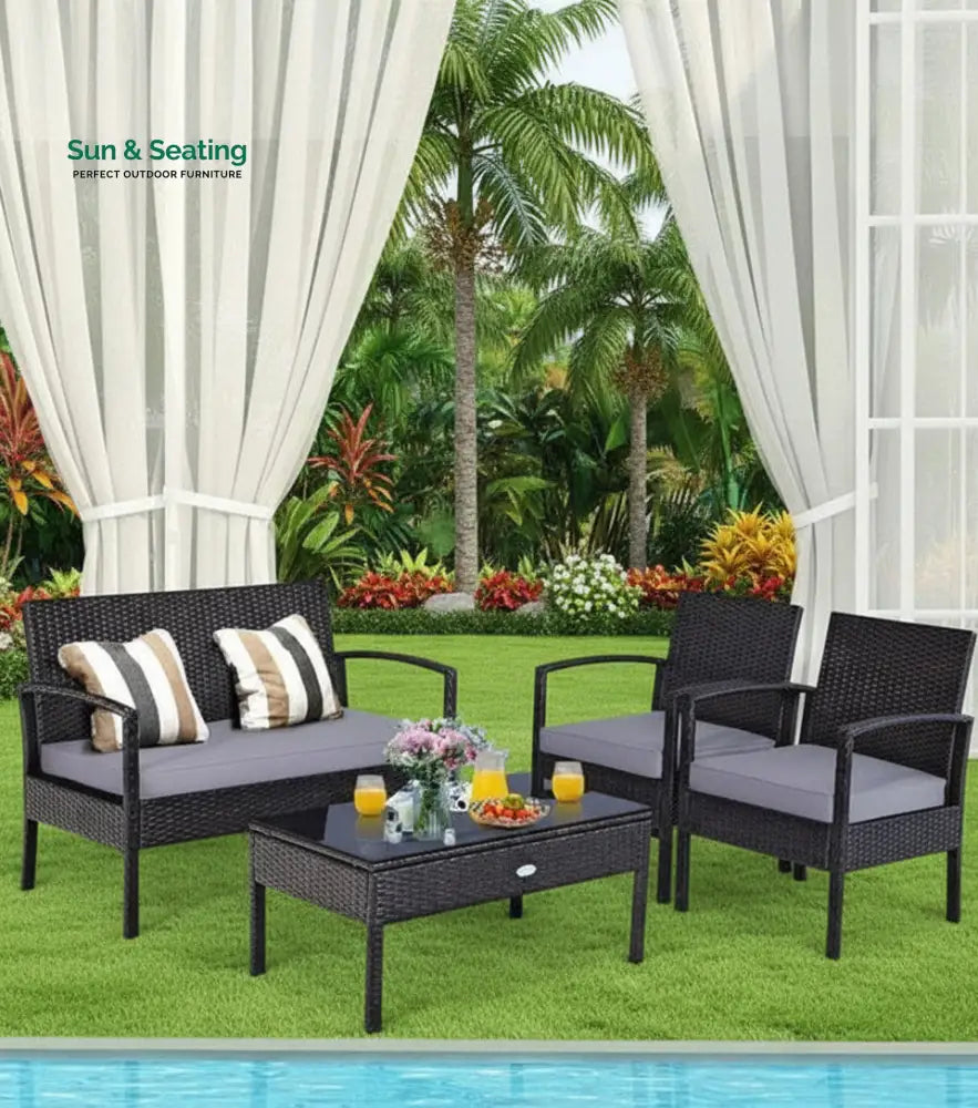 Gaetano Outdoor Sofa Set 2 Seater 2 Single seater and 1 Center Table (Black) Sofa Sets