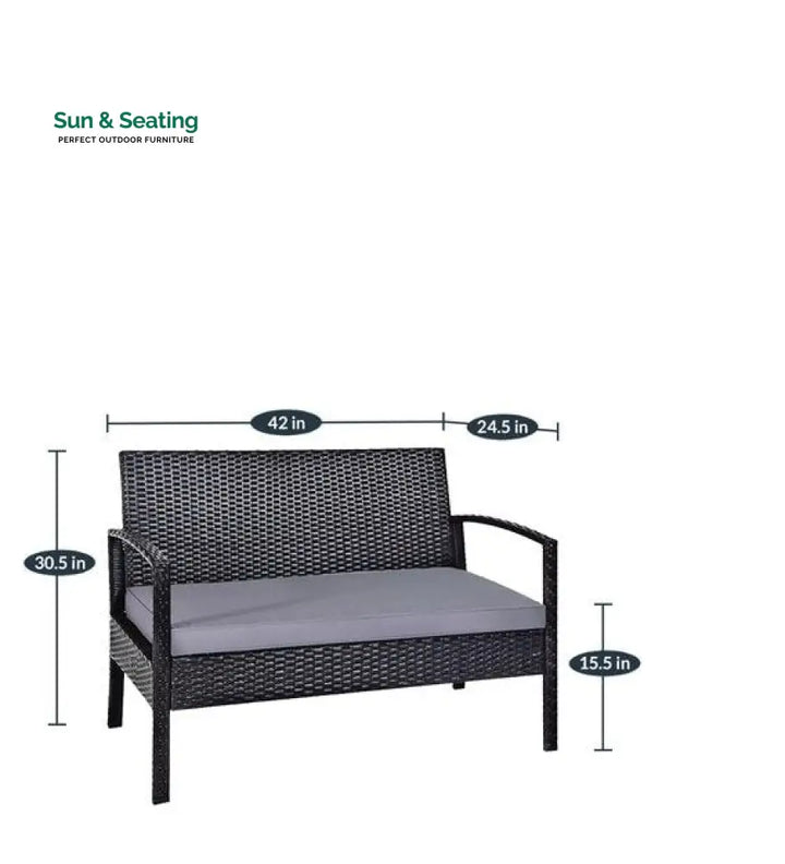 Gaetano Outdoor Sofa Set 2 Seater 2 Single seater and 1 Center Table (Black) Sofa Sets