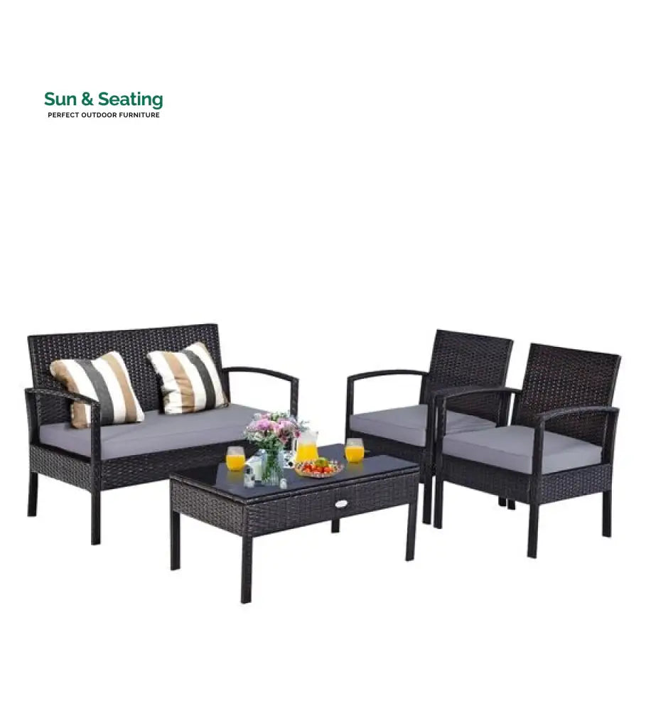 Gaetano Outdoor Sofa Set 2 Seater 2 Single seater and 1 Center Table (Black) Sofa Sets