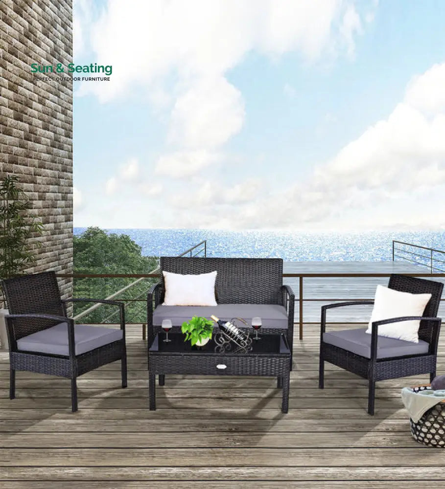 Gaetano Outdoor Sofa Set 2 Seater 2 Single seater and 1 Center Table (Black) Sofa Sets
