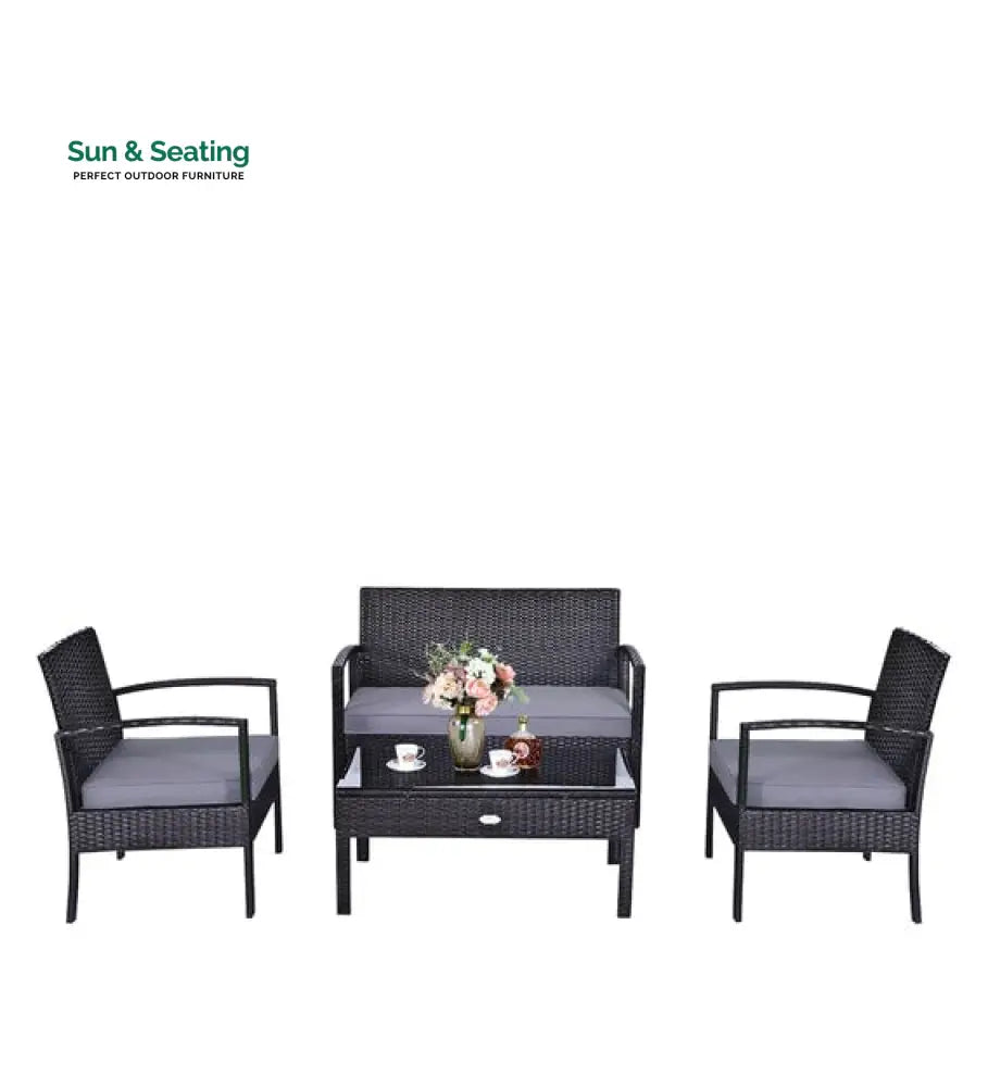 Gaetano Outdoor Sofa Set 2 Seater 2 Single seater and 1 Center Table (Black) Sofa Sets