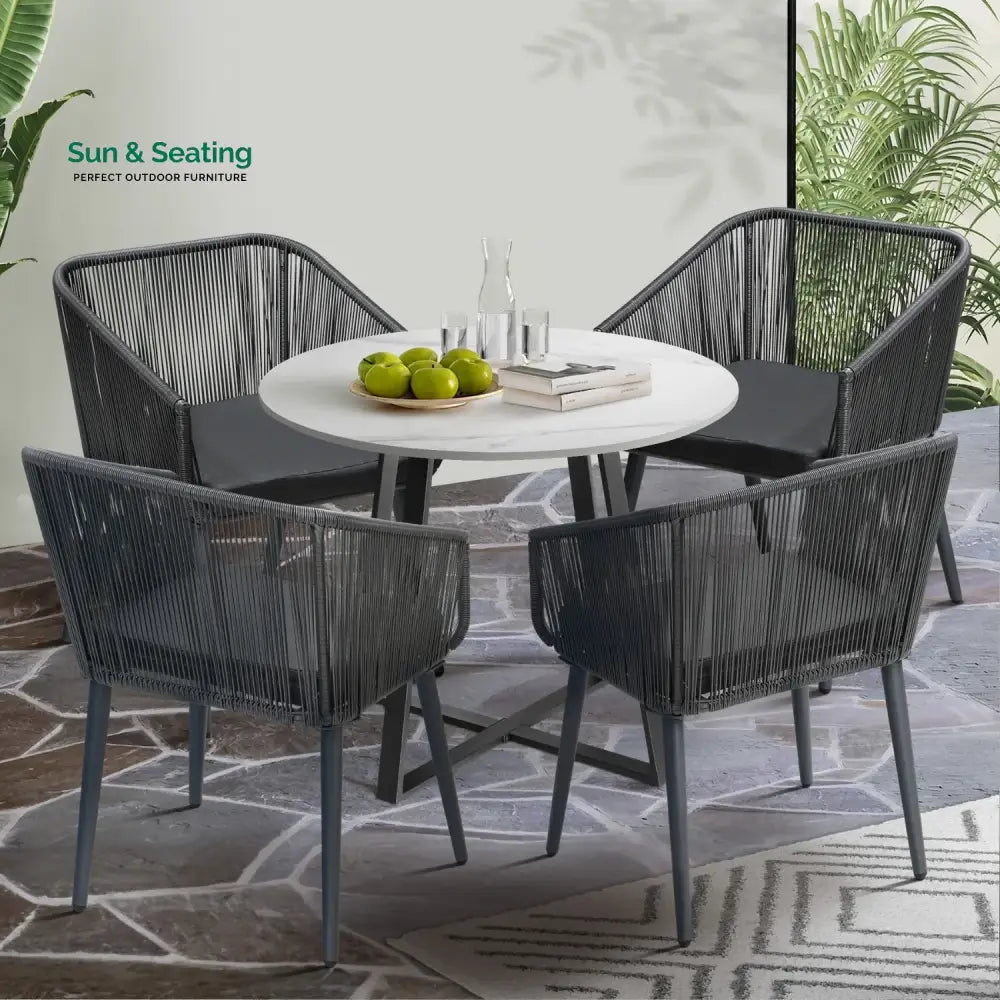 Galilea 5-Piece Outdoor Patio Dining Set with Rope Chairs &amp; Marble-Top Table Dining Set
