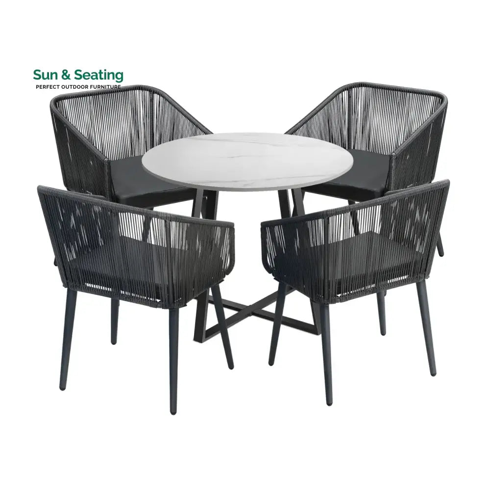 Galilea 5-Piece Outdoor Patio Dining Set with Rope Chairs &amp; Marble-Top Table Dining Set