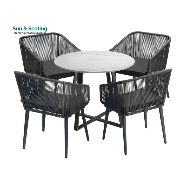 Galilea 5-Piece Outdoor Patio Dining Set with Rope Chairs &amp; Marble-Top Table Dining Set
