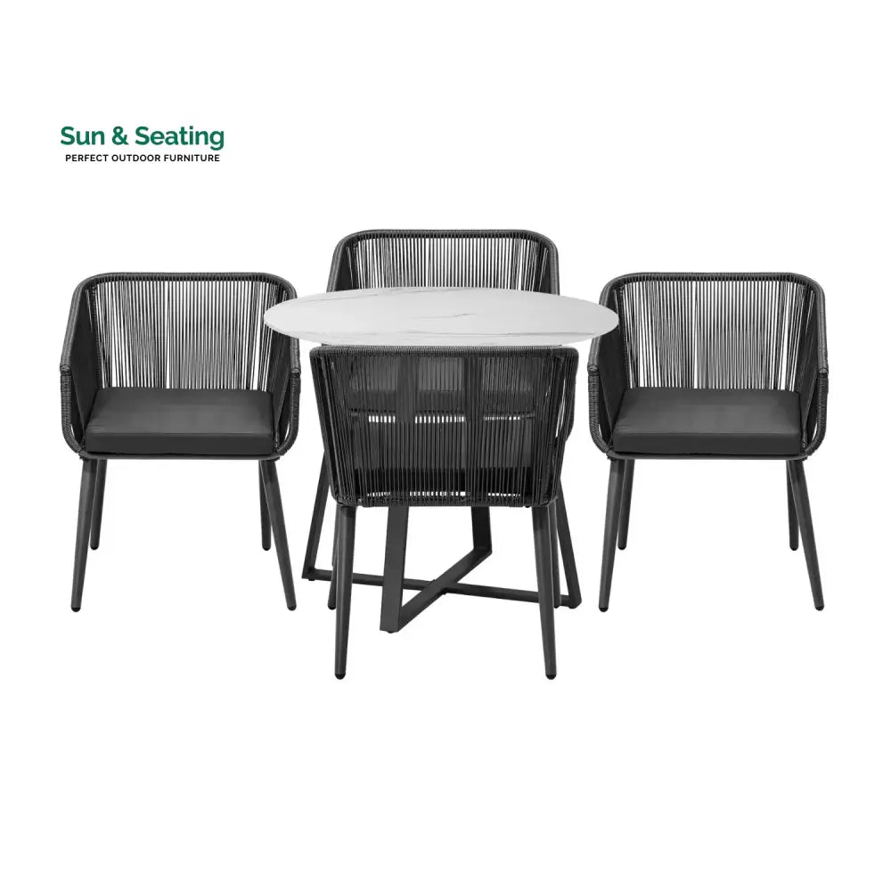 Galilea 5-Piece Outdoor Patio Dining Set with Rope Chairs &amp; Marble-Top Table Dining Set