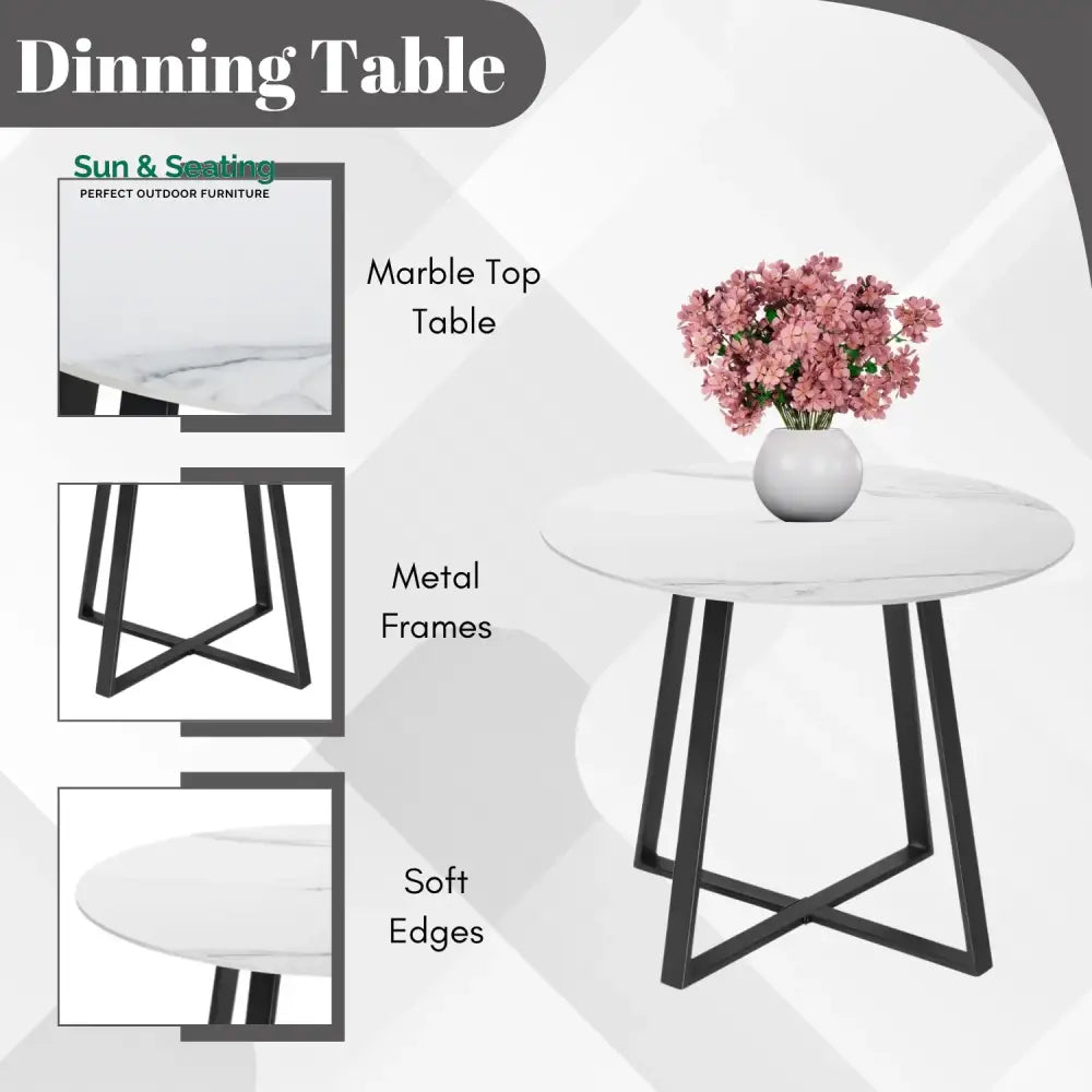 Galilea 5-Piece Outdoor Patio Dining Set with Rope Chairs &amp; Marble-Top Table Dining Set