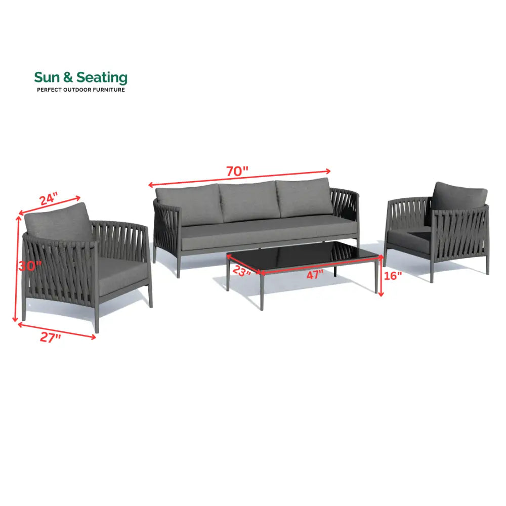 Gallo Outdoor Sofa Set 3 Seater 2 Single seater and 1 Center Table (Grey) Braided &amp; Rope Sofa Sets