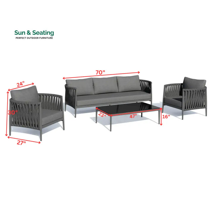 Gallo Outdoor Sofa Set 3 Seater 2 Single seater and 1 Center Table (Grey) Braided &amp; Rope Sofa Sets