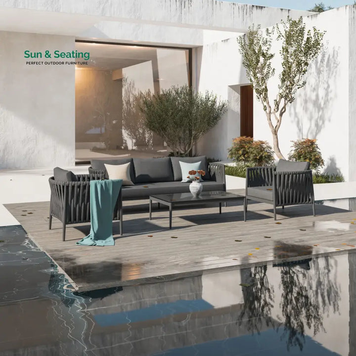 Gallo Outdoor Sofa Set 3 Seater 2 Single seater and 1 Center Table (Grey) Braided &amp; Rope Sofa Sets