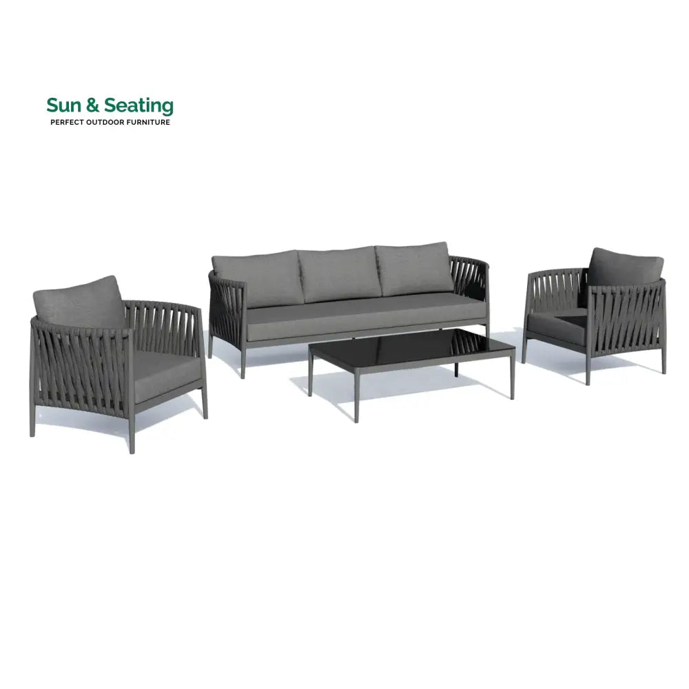Gallo Outdoor Sofa Set 3 Seater 2 Single seater and 1 Center Table (Grey) Braided &amp; Rope Sofa Sets