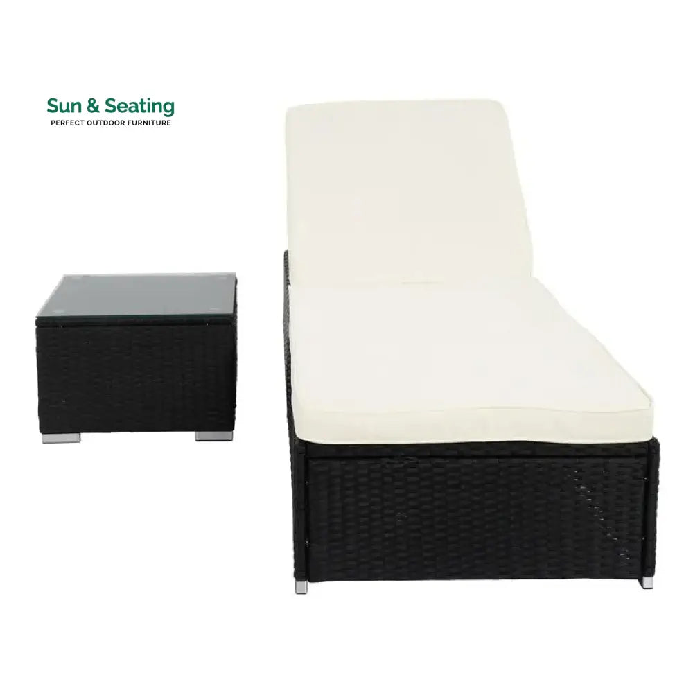 Gaston Outdoor Swimming Poolside Lounger With 1 Side Table (Black + White) Loungers
