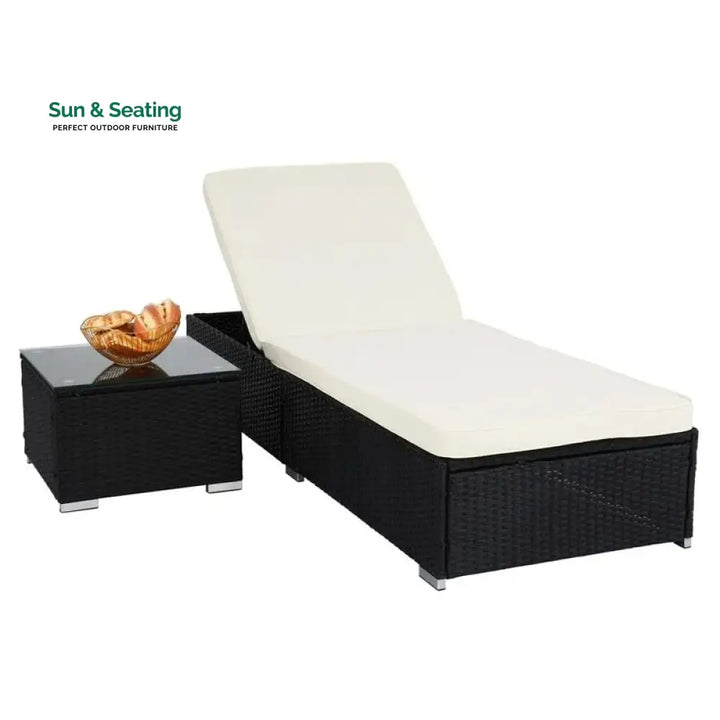 Gaston Outdoor Swimming Poolside Lounger With 1 Side Table (Black + White) Loungers