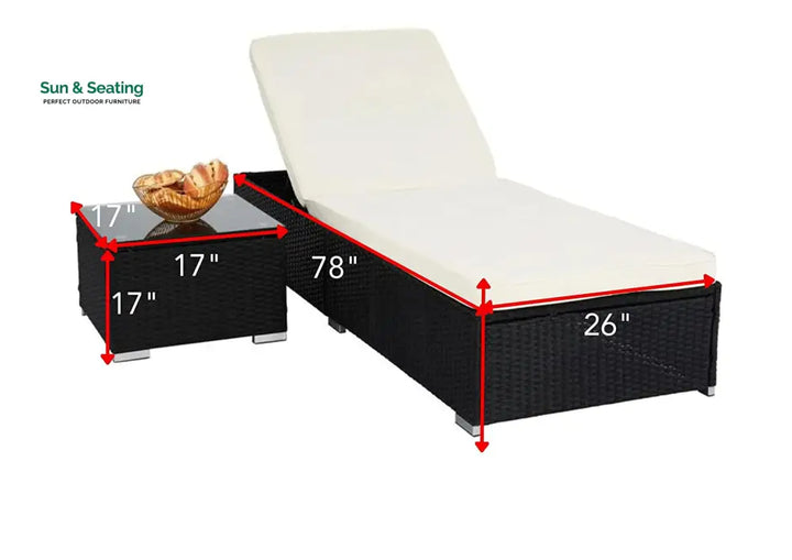 Gaston Outdoor Swimming Poolside Lounger With 1 Side Table (Black + White) Loungers