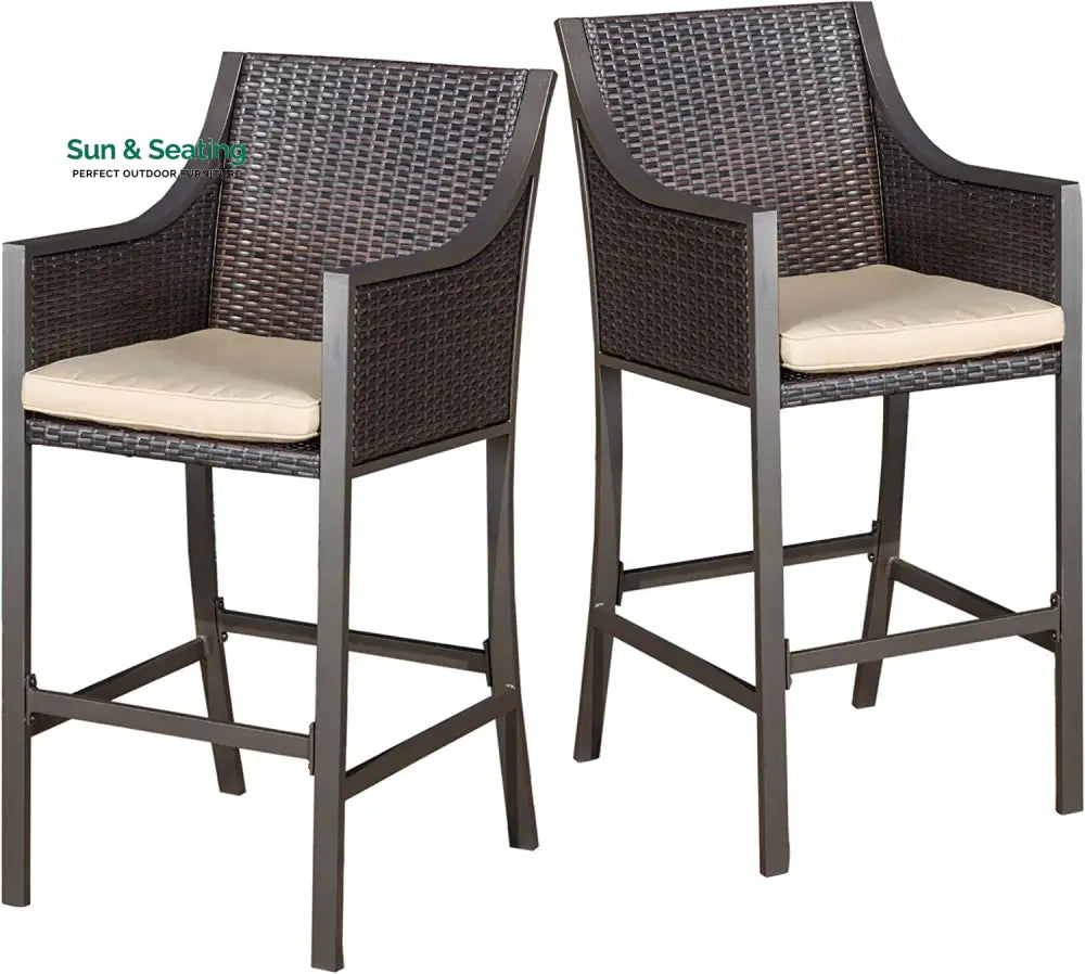 Gastone Outdoor Patio Bar Chair 2 Chairs For Balcony (Brown) Bar Sets