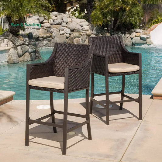 Gastone Outdoor Patio Bar Chair 2 Chairs For Balcony (Brown) Bar Sets
