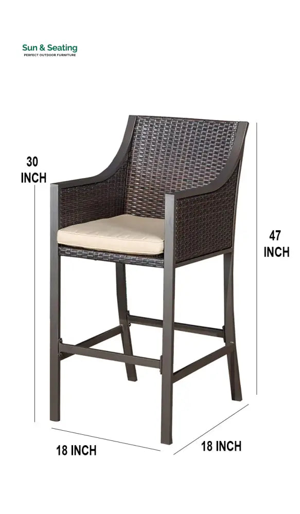 Gastone Outdoor Patio Bar Chair 2 Chairs For Balcony (Brown) Bar Sets