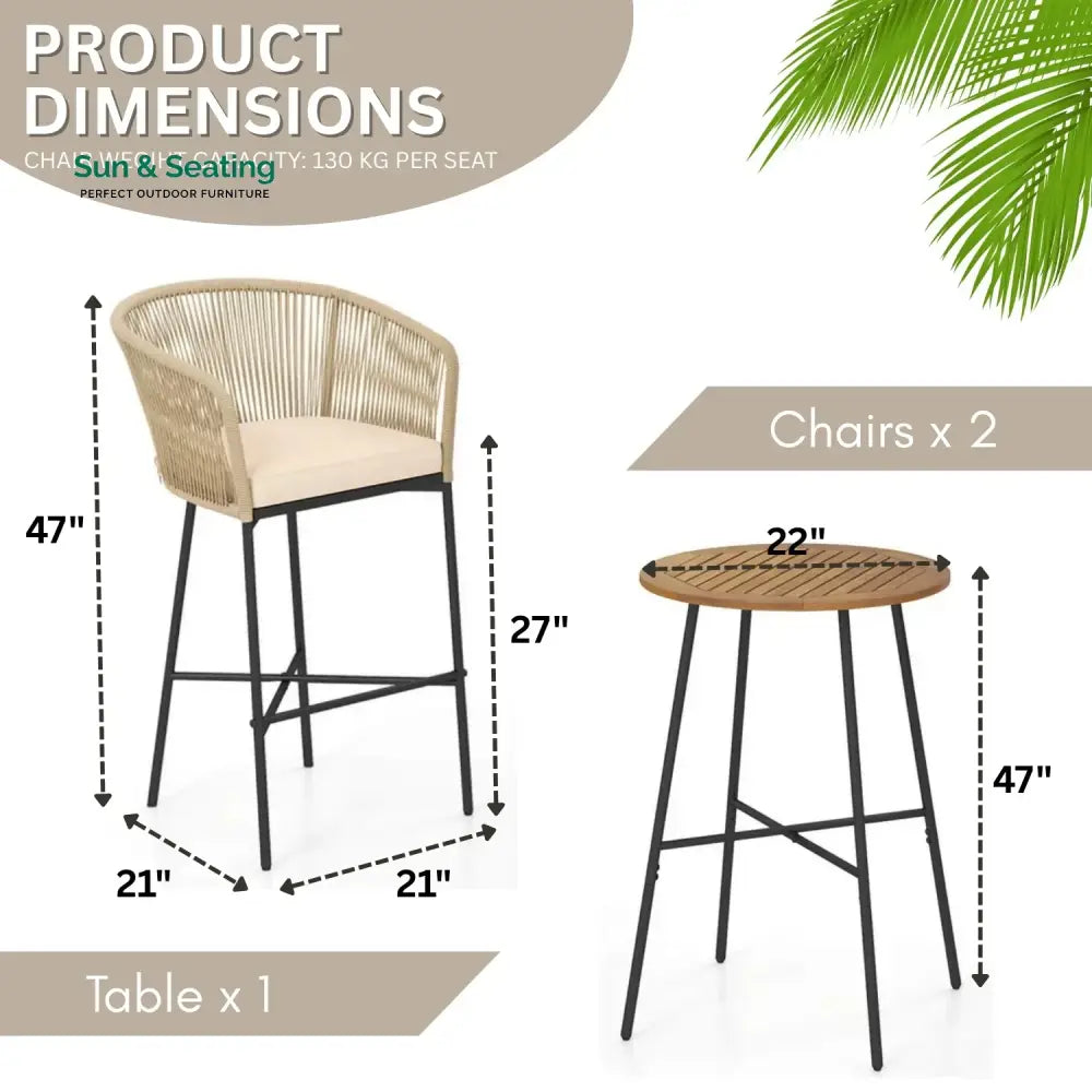 Gauravi Premium Outdoor Rope Bar Set With a High-Top Round Table Bar Set