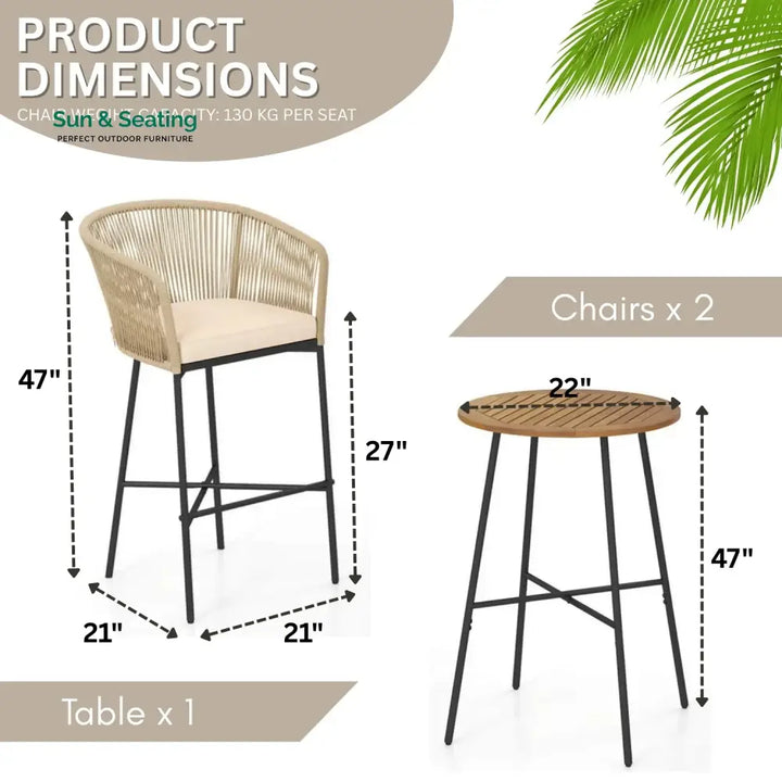Gauravi Premium Outdoor Rope Bar Set With a High-Top Round Table Bar Set