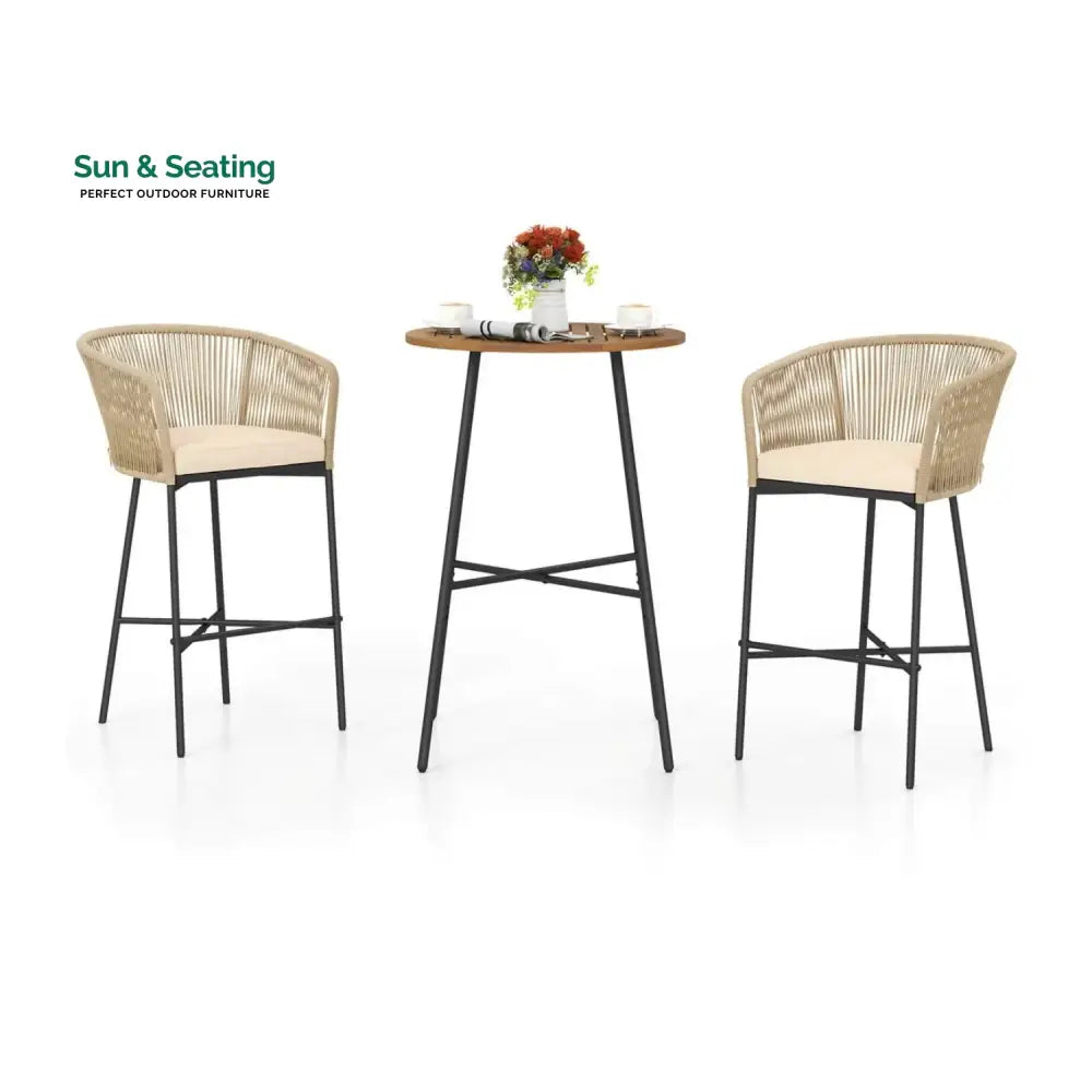 Gauravi Premium Outdoor Rope Bar Set With a High-Top Round Table Bar Set