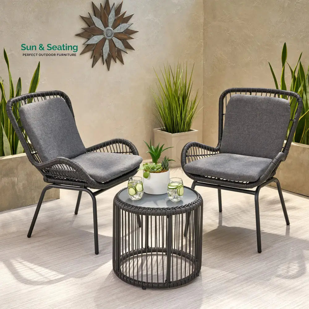 Geeks Outdoor Patio Seating Set 2 Chairs and 1 Table Set (Black) Coffee Table Sets