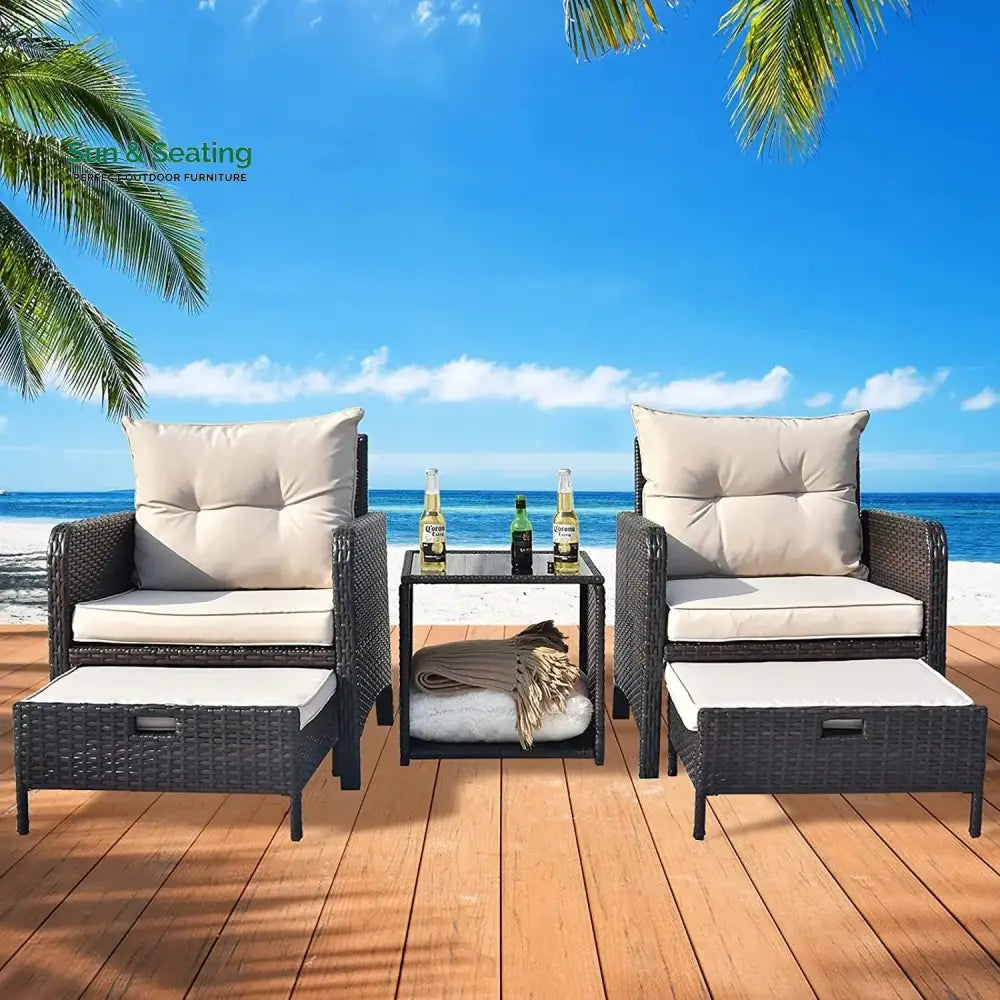 Geetika Outdoor 5 Piece Patio Wicker Furniture Set Patio Sofa Set