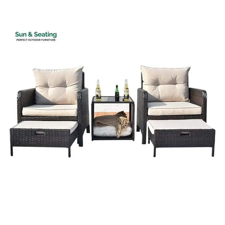 Geetika Outdoor 5 Piece Patio Wicker Furniture Set Patio Sofa Set