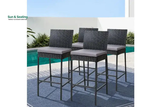 Gelt Outdoor Patio Bar Chair 4 Chairs For Balcony (Black) Bar Sets