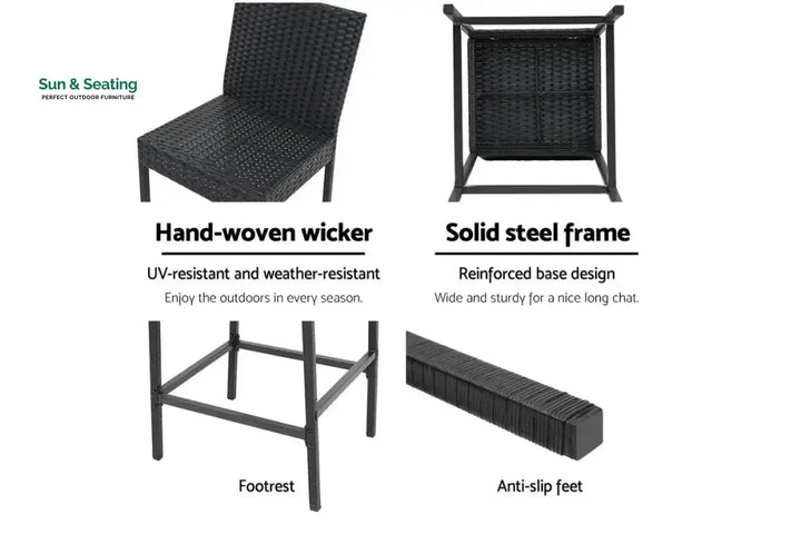 Gelt Outdoor Patio Bar Chair 4 Chairs For Balcony (Black) Bar Sets
