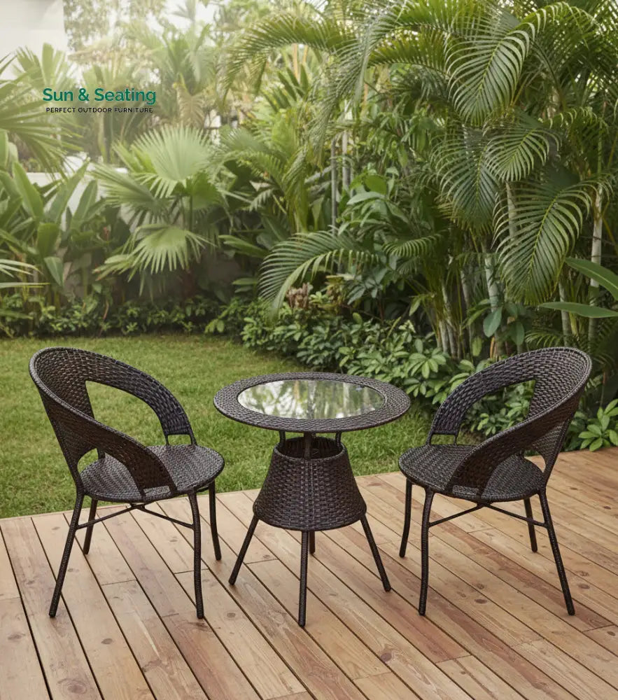 Gem Outdoor Patio Seating Set 2 Chairs and 1 Table Set (Brown) Coffee Table Sets