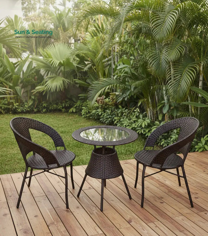 Gem Outdoor Patio Seating Set 2 Chairs and 1 Table Set (Brown) Coffee Table Sets
