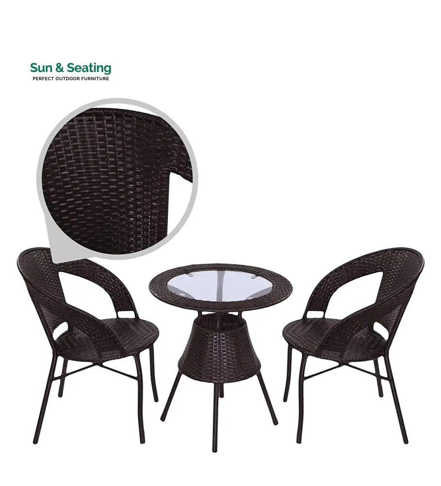 Gem Outdoor Patio Seating Set 2 Chairs and 1 Table Set (Brown) Coffee Table Sets