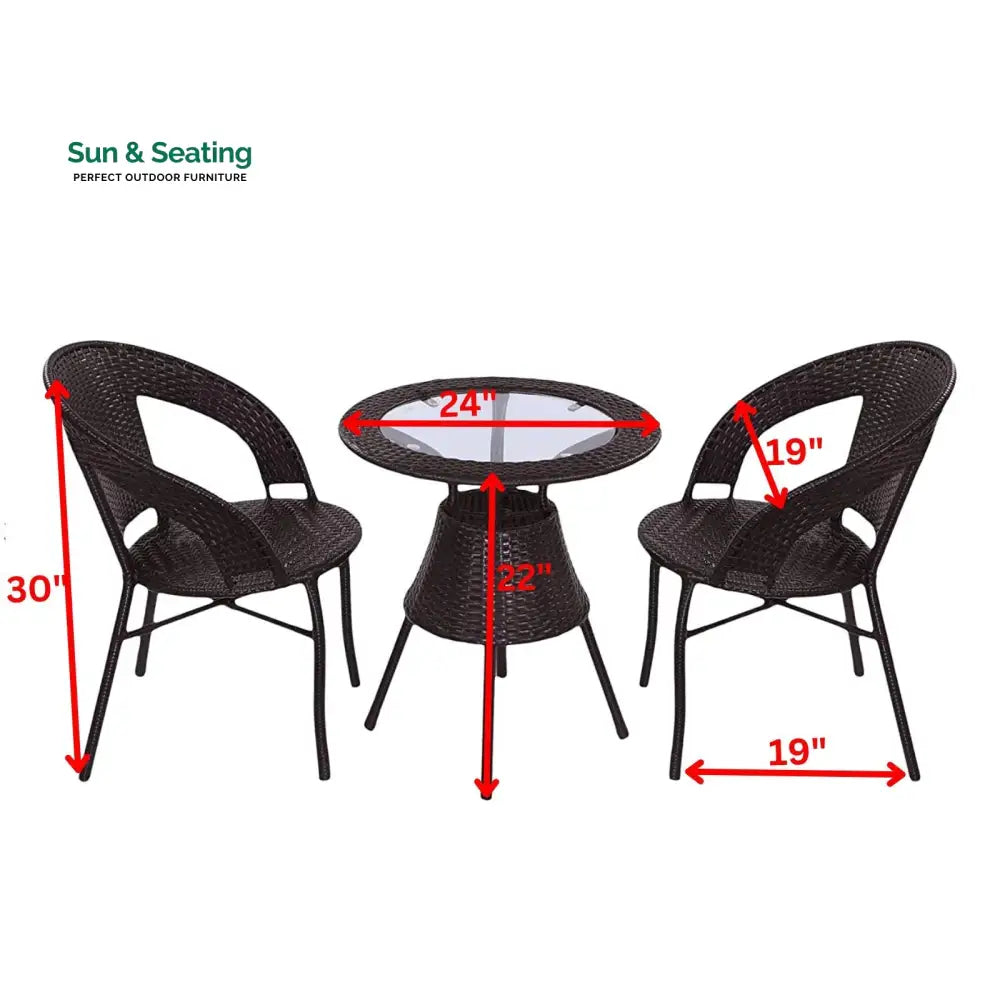 Gem Outdoor Patio Seating Set 2 Chairs and 1 Table Set (Brown) Coffee Table Sets