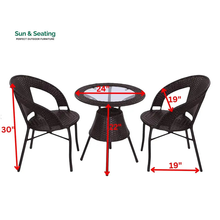 Gem Outdoor Patio Seating Set 2 Chairs and 1 Table Set (Brown) Coffee Table Sets